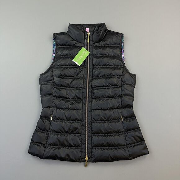 Lilly Pulitzer Vest Women's Medium Black Onyx Elana Full Zip Down Puffer NWT - Picture 2 of 15